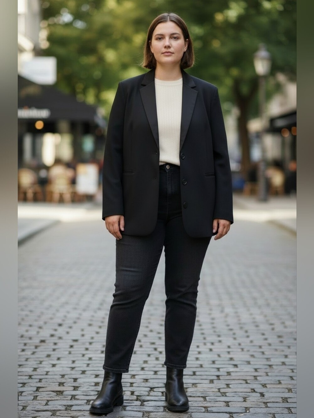 Silhouettes Classic Black Blazer with Sateen Lapel